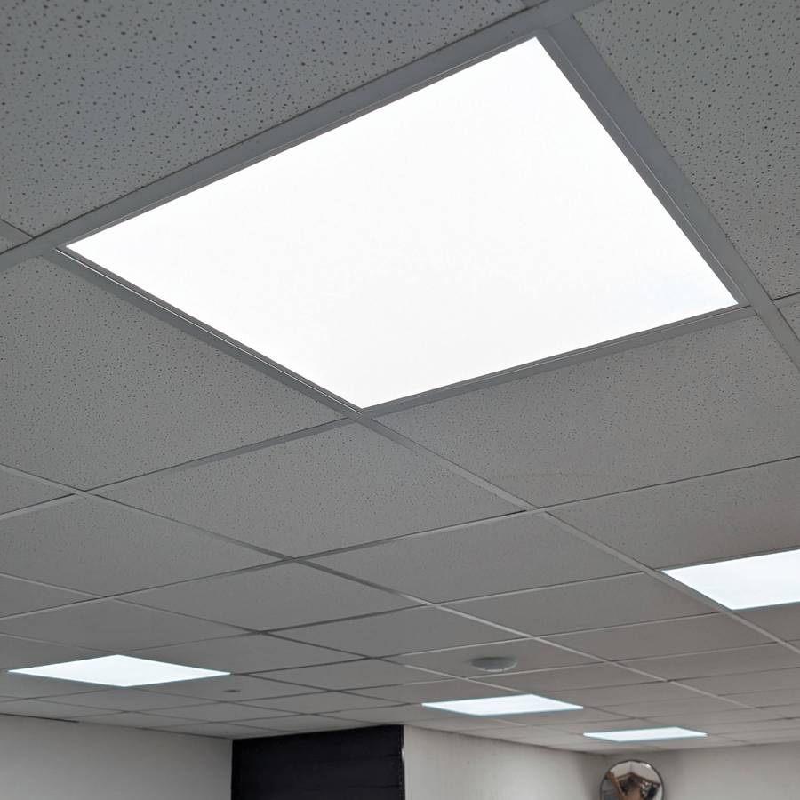 New LED panels in a suspended office ceiling — commercial electrical work in Somerset